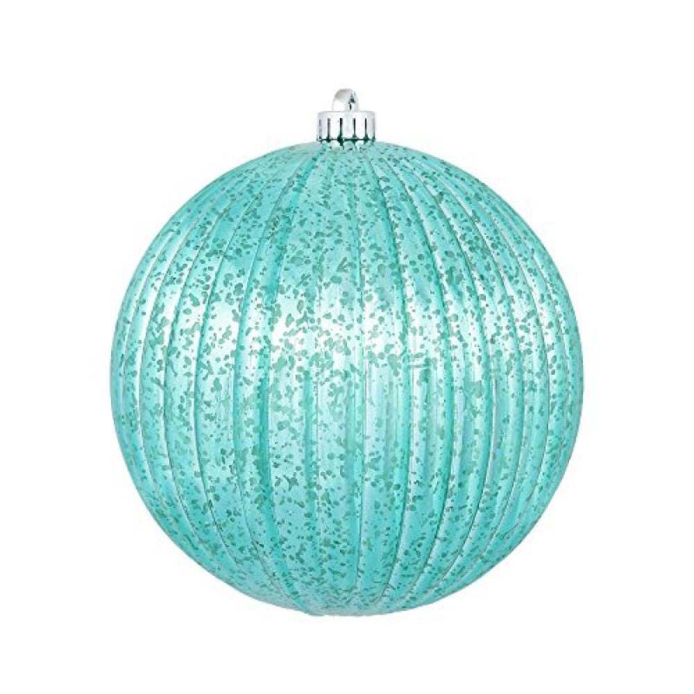 6PK - 4" Teal Mercury Pumpkin Ball Shatterproof Christmas Ornaments