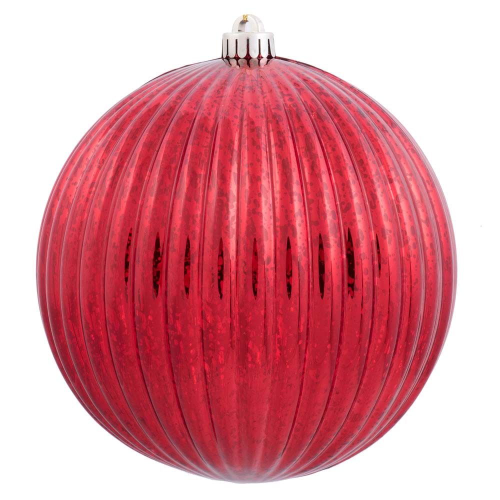 4PK - 6" Red Mercury Pumpkin Ball Shatterproof Christmas Ornaments