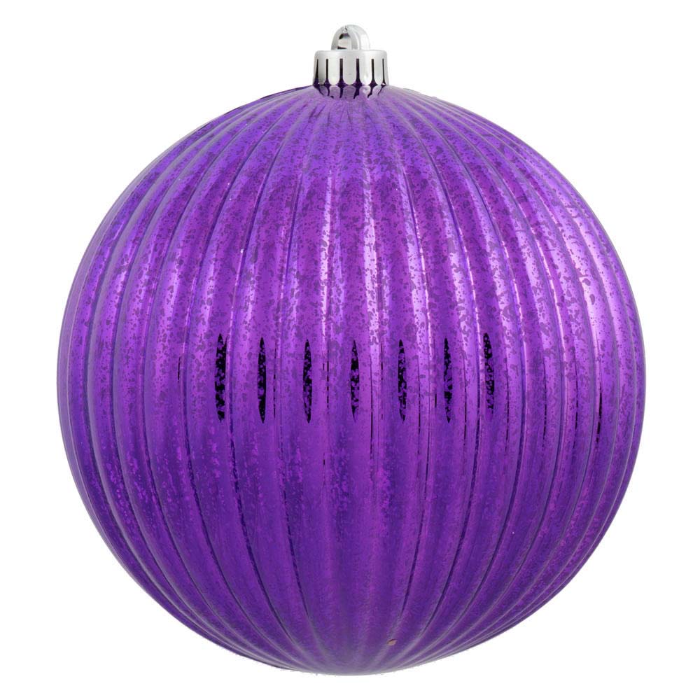4PK - 6" Purple Mercury Pumpkin Ball Shatterproof Christmas Ornaments