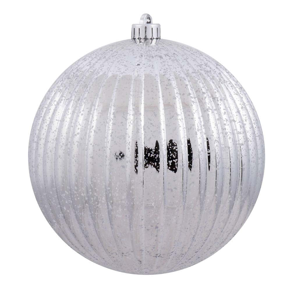 4PK - 6" Silver Mercury Pumpkin Ball Shatterproof Christmas Ornaments