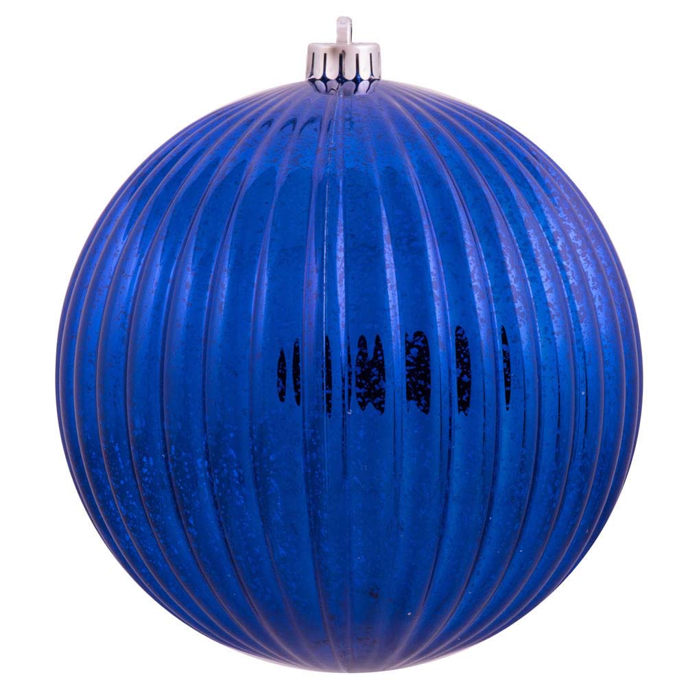 4PK - 6" Sea Blue Mercury Pumpkin Ball Shatterproof Christmas Ornaments
