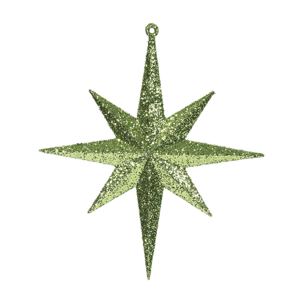 4PK - 8" Lime Glitter Bethlehem Star 8 Point Christmas Ornaments