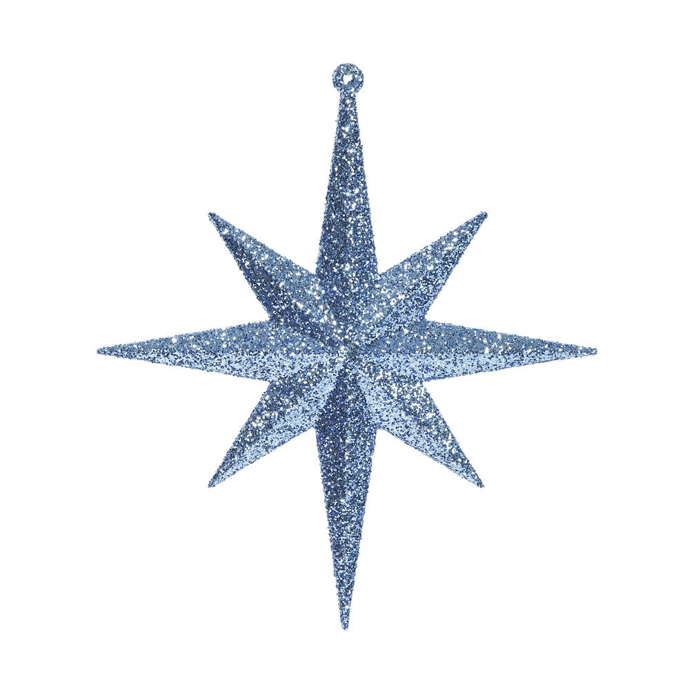 4PK - 8" Sea Blue Glitter Bethlehem Star 8 Point Christmas Ornaments