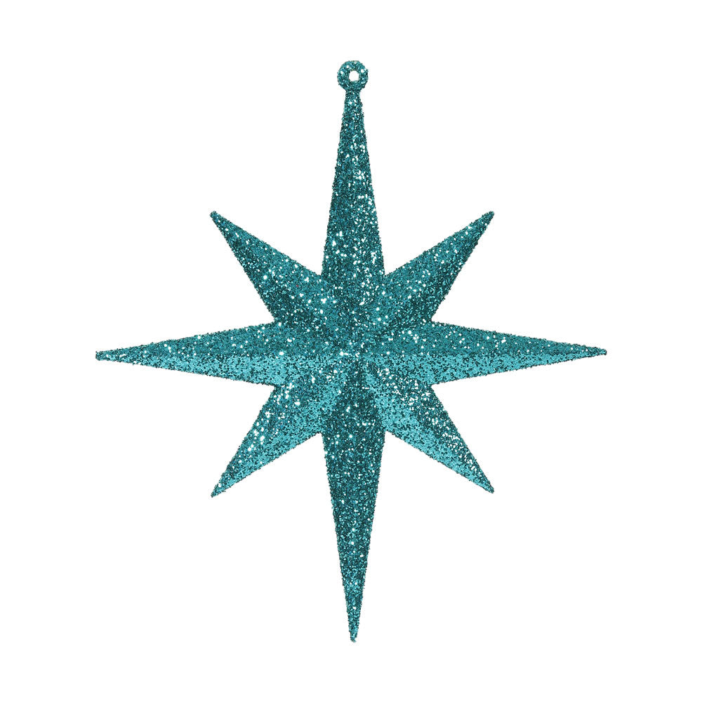 4PK - 8" Lake Blue Glitter Bethlehem Star 8 Point Christmas Ornaments