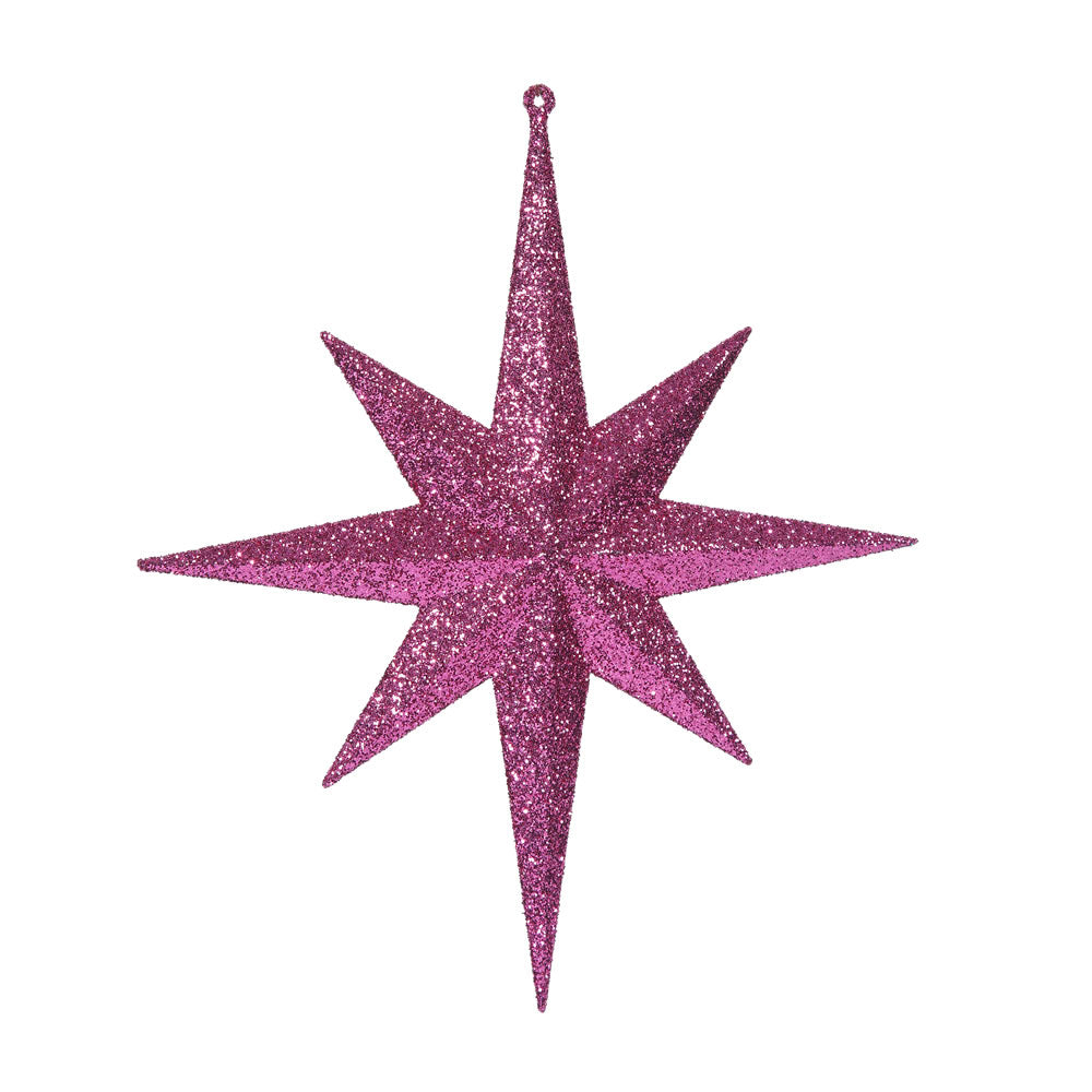 2PK - 12" Cerise Glitter Bethlehem Star 8 Point Christmas Ornaments
