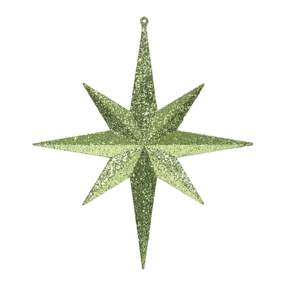 2PK - 12" Lime Glitter Bethlehem Star 8 Point Christmas Ornaments