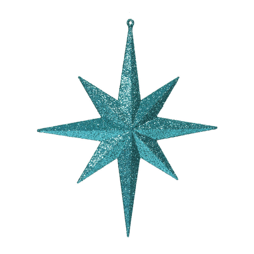2PK - 12" Lake Blue Glitter Bethlehem Star 8 Point Christmas Ornaments