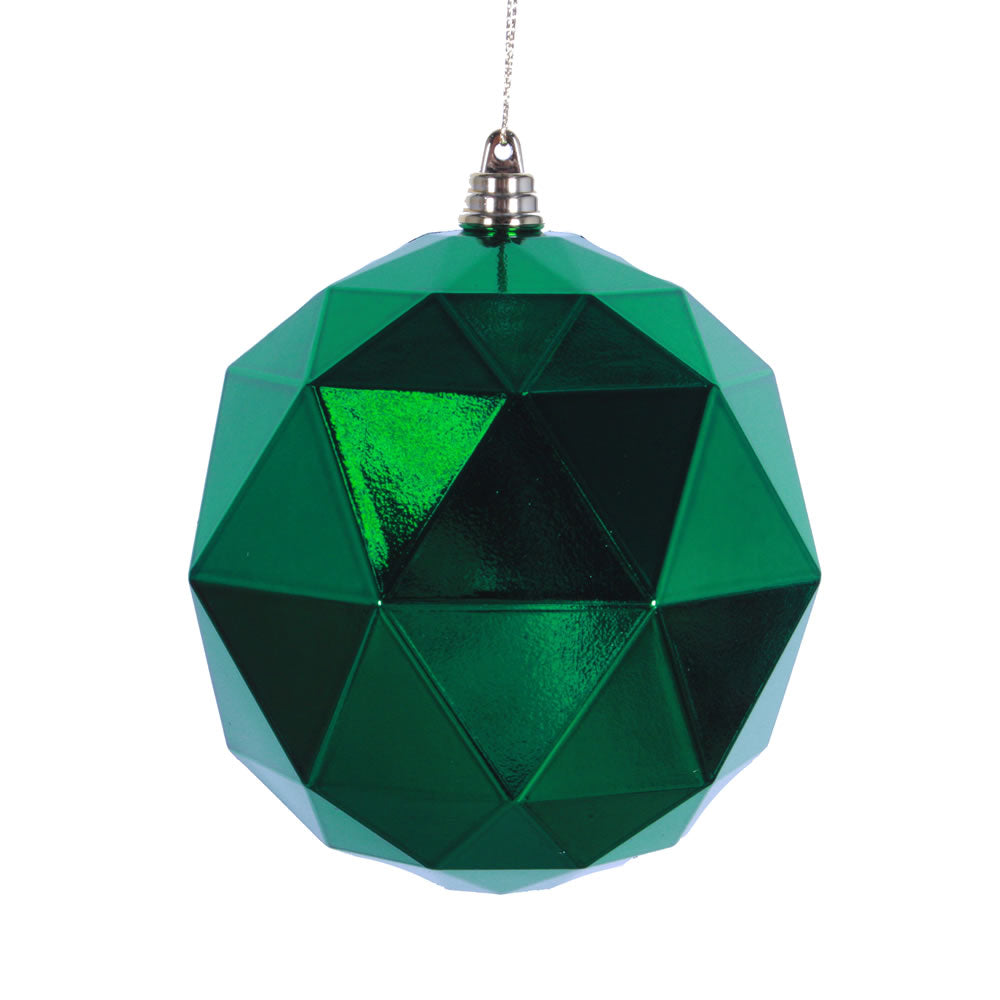 Vickerman 4.75 in. Green Shiny Geometric Ball Christmas Ornament