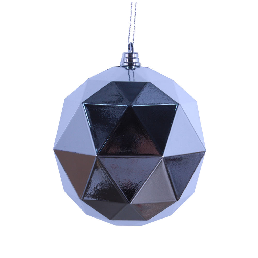 Vickerman 6 in. Silver Shiny Geometric Ball Christmas Ornament