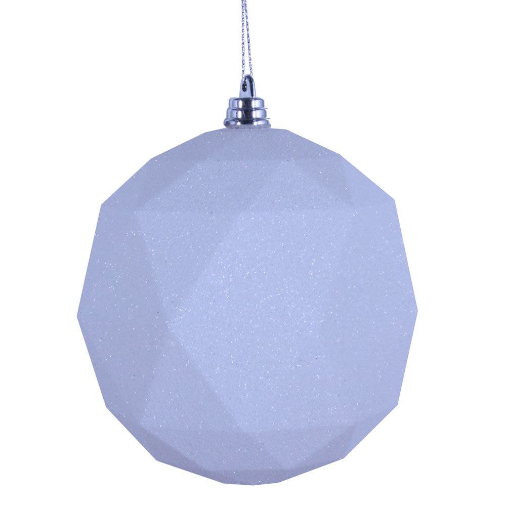 Vickerman 6 in. White Geometric Glitter Ball Christmas Ornament
