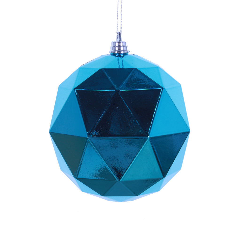 Vickerman 4.75 in. Turquoise Shiny Geometric Ball Christmas Ornament