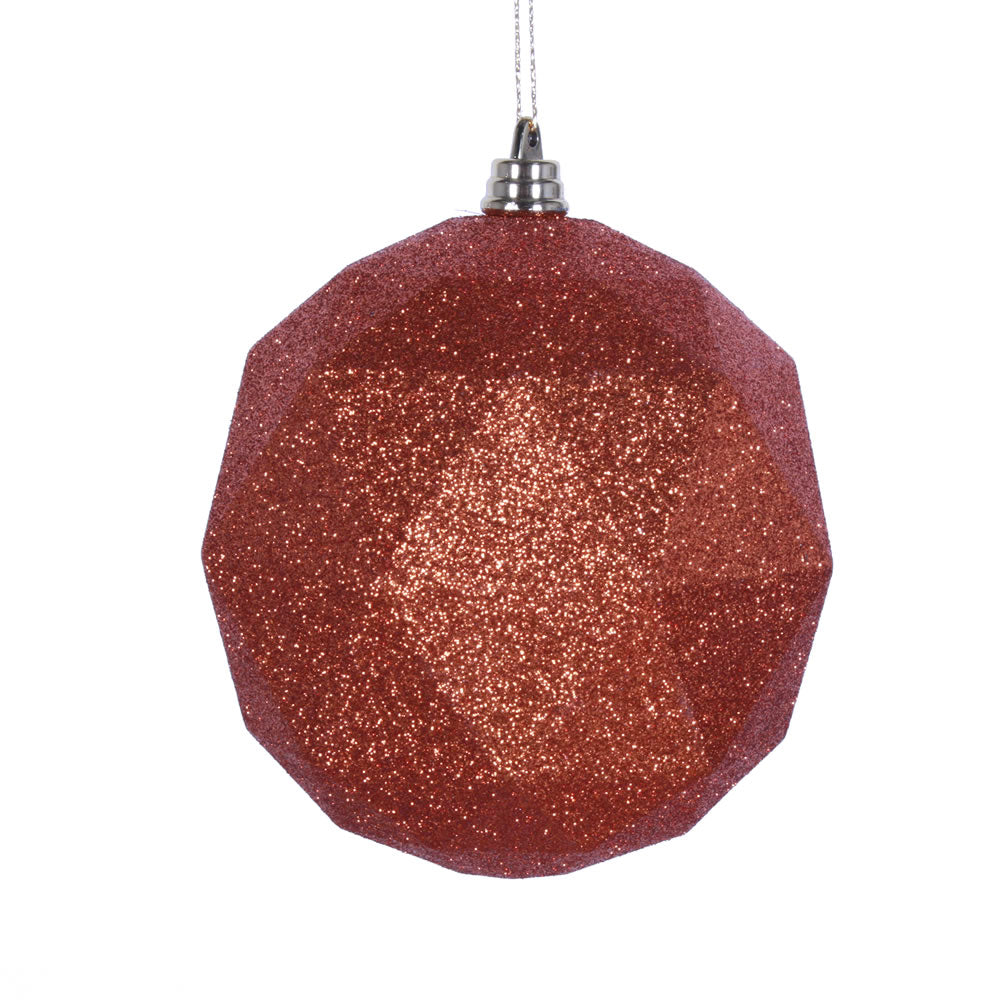 Vickerman 4.75 in. Burnished Orange Geometric Glitter Ball Christmas Ornament