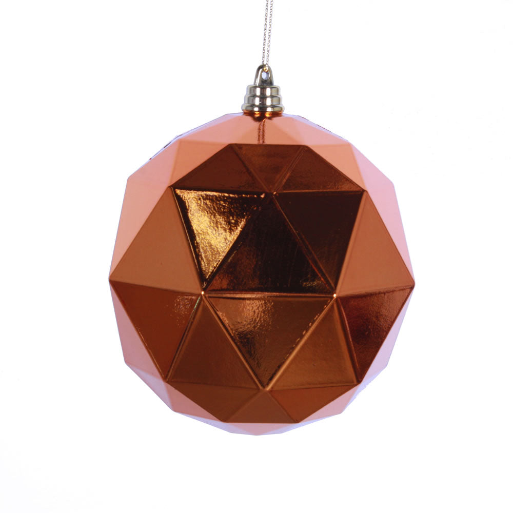 Vickerman 8 in. Burnished Orange Shiny Geometric Ball Christmas Ornament