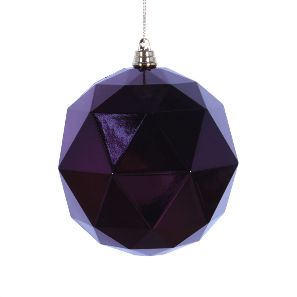 Vickerman 4.75 in. Plum Shiny Geometric Ball Christmas Ornament