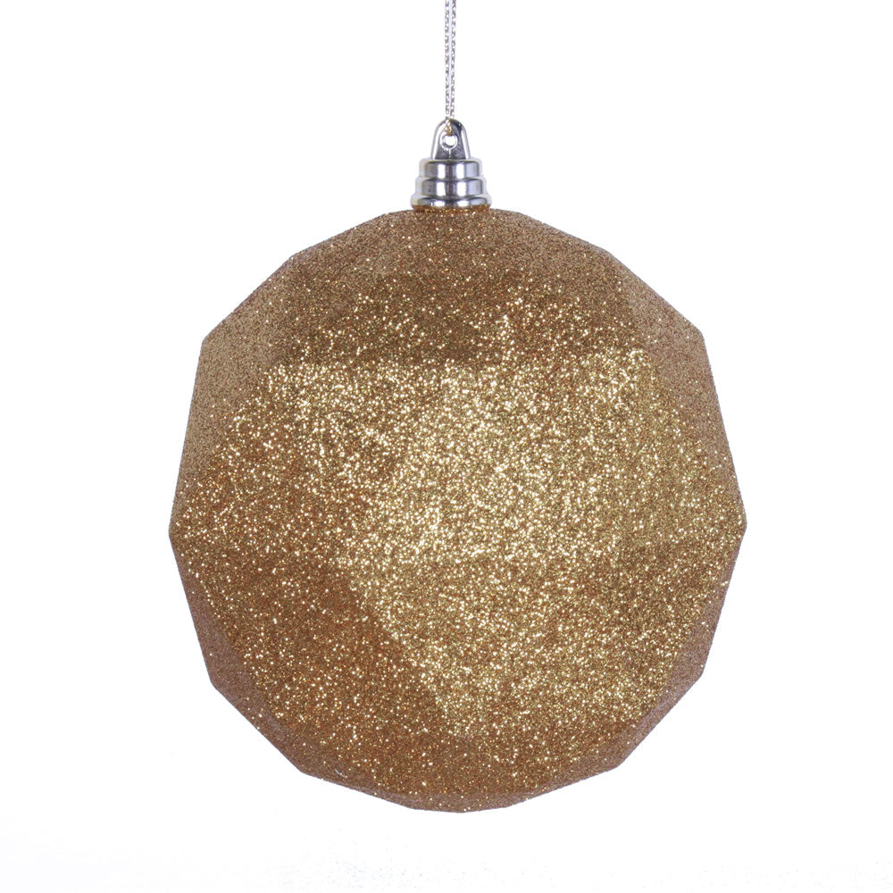 Vickerman 6 in. Antique Gold Geometric Glitter Ball Christmas Ornament