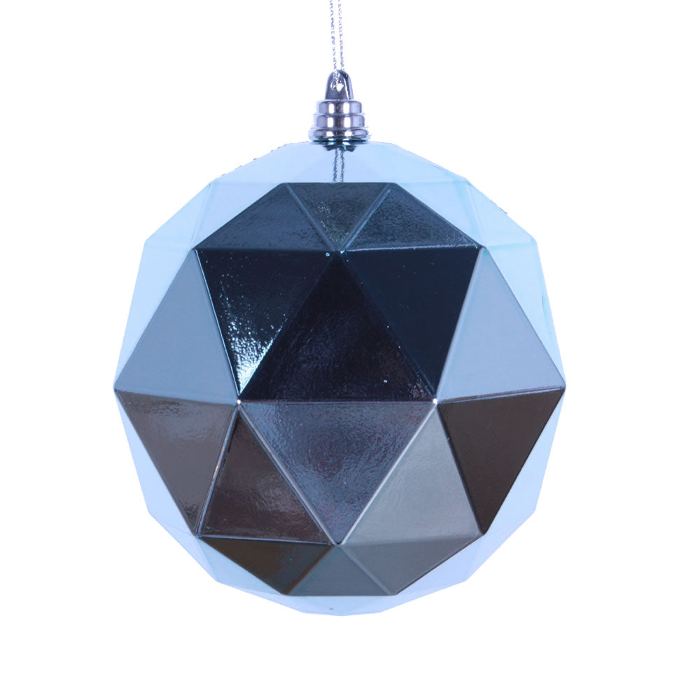 Vickerman 8 in. Baby blue Shiny Geometric Ball Christmas Ornament
