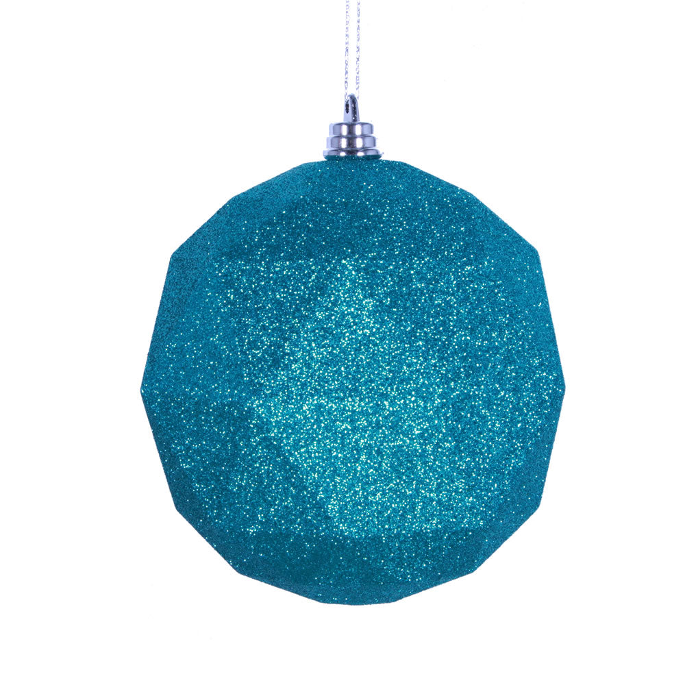 Vickerman 8 in. Teal Geometric Glitter Ball Christmas Ornament