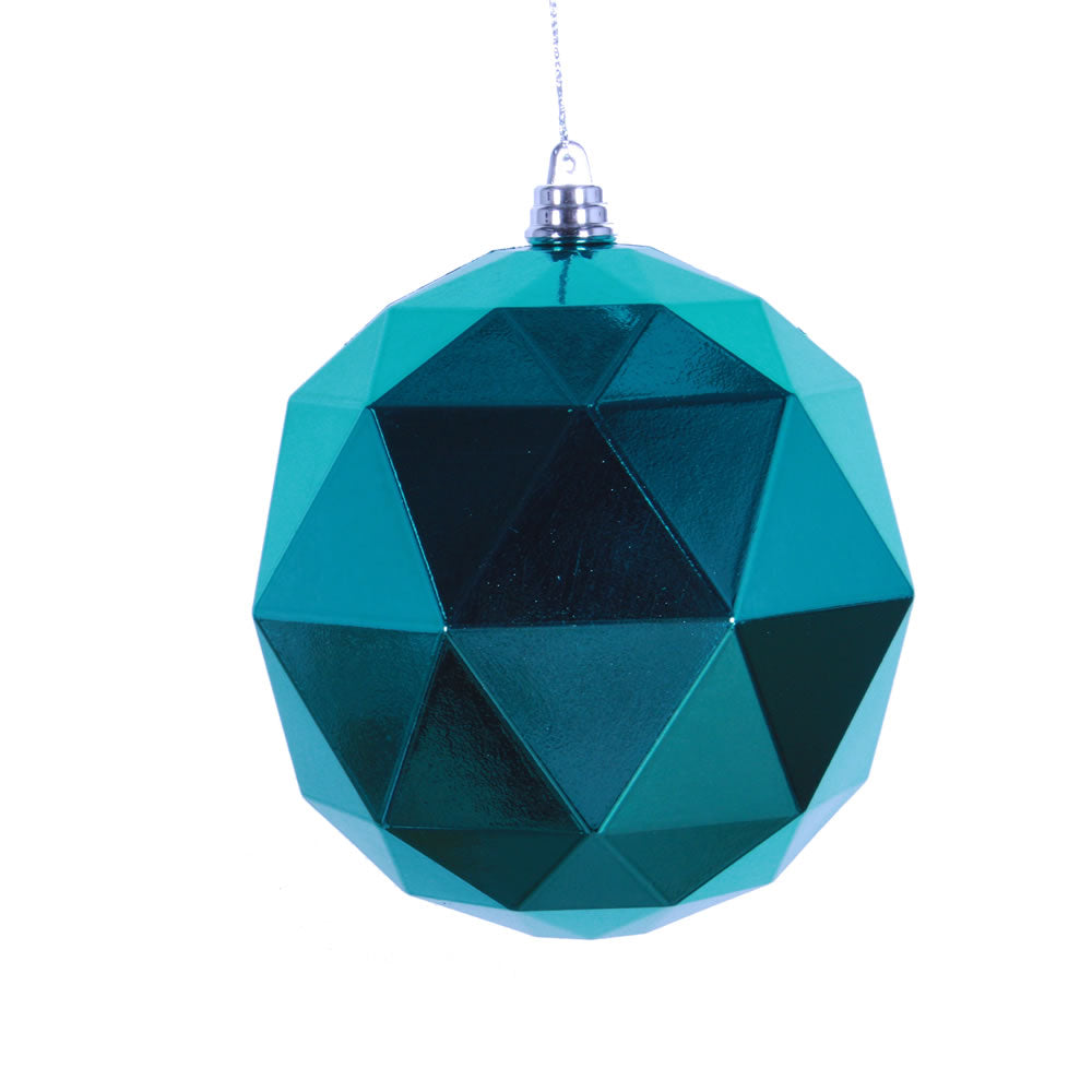 Vickerman 4.75 in. Teal Shiny Geometric Ball Christmas Ornament