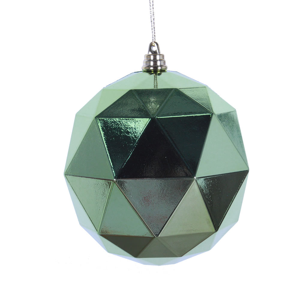 Vickerman 4.75 in. Celadon Shiny Geometric Ball Christmas Ornament