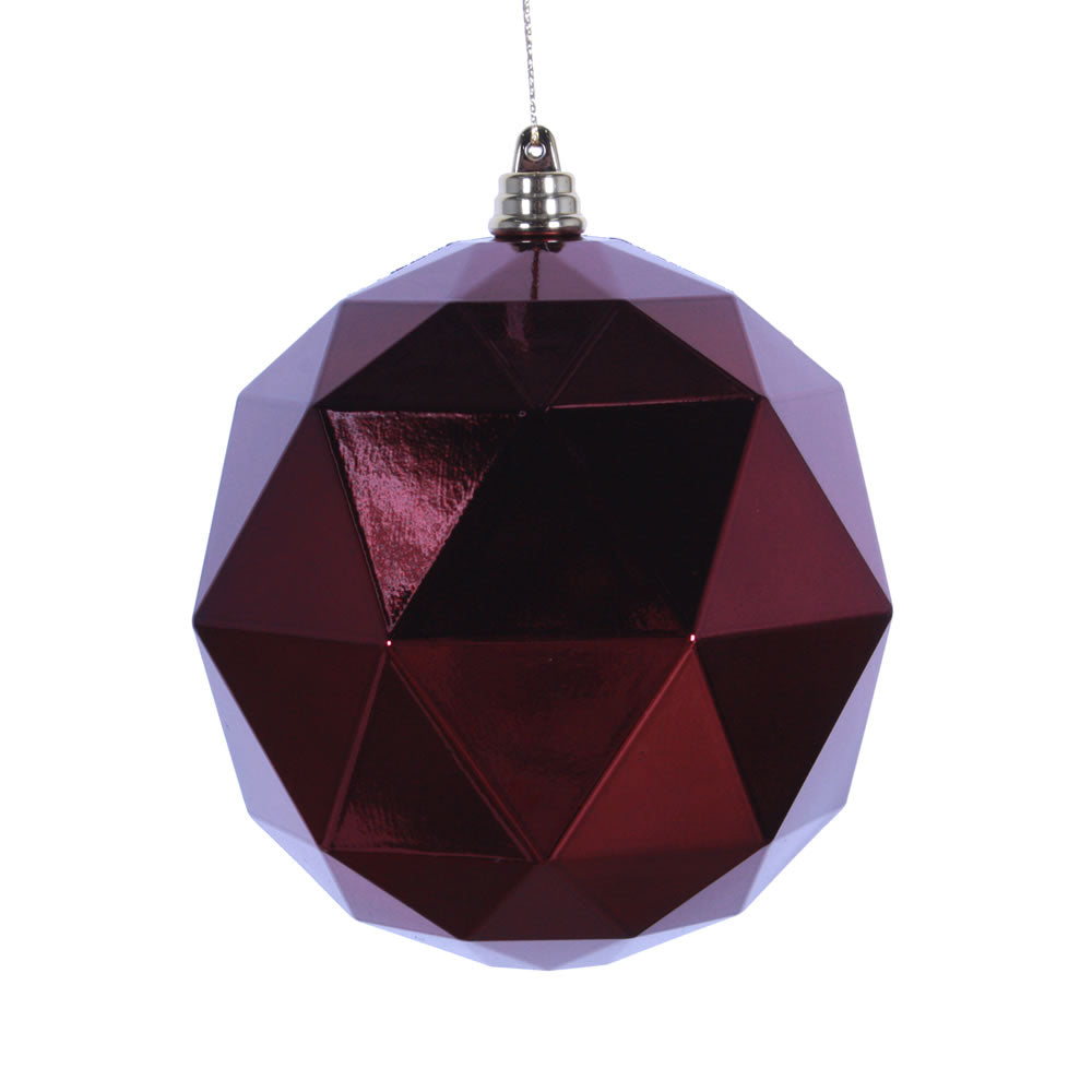 Vickerman 8 in. Burgundy Shiny Geometric Ball Christmas Ornament