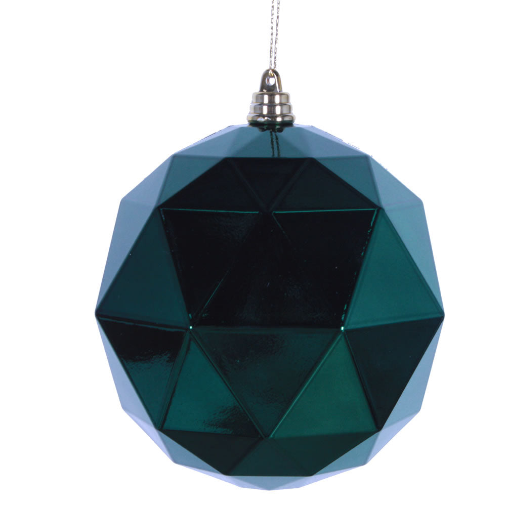 Vickerman 6 in. Midnight Green Shiny Geometric Ball Christmas Ornament