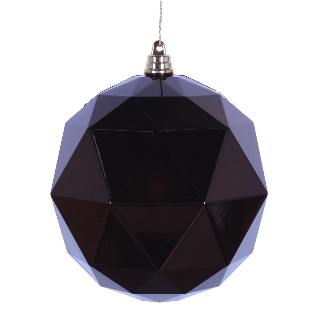Vickerman 4.75 in. Chocolate Shiny Geometric Ball Christmas Ornament