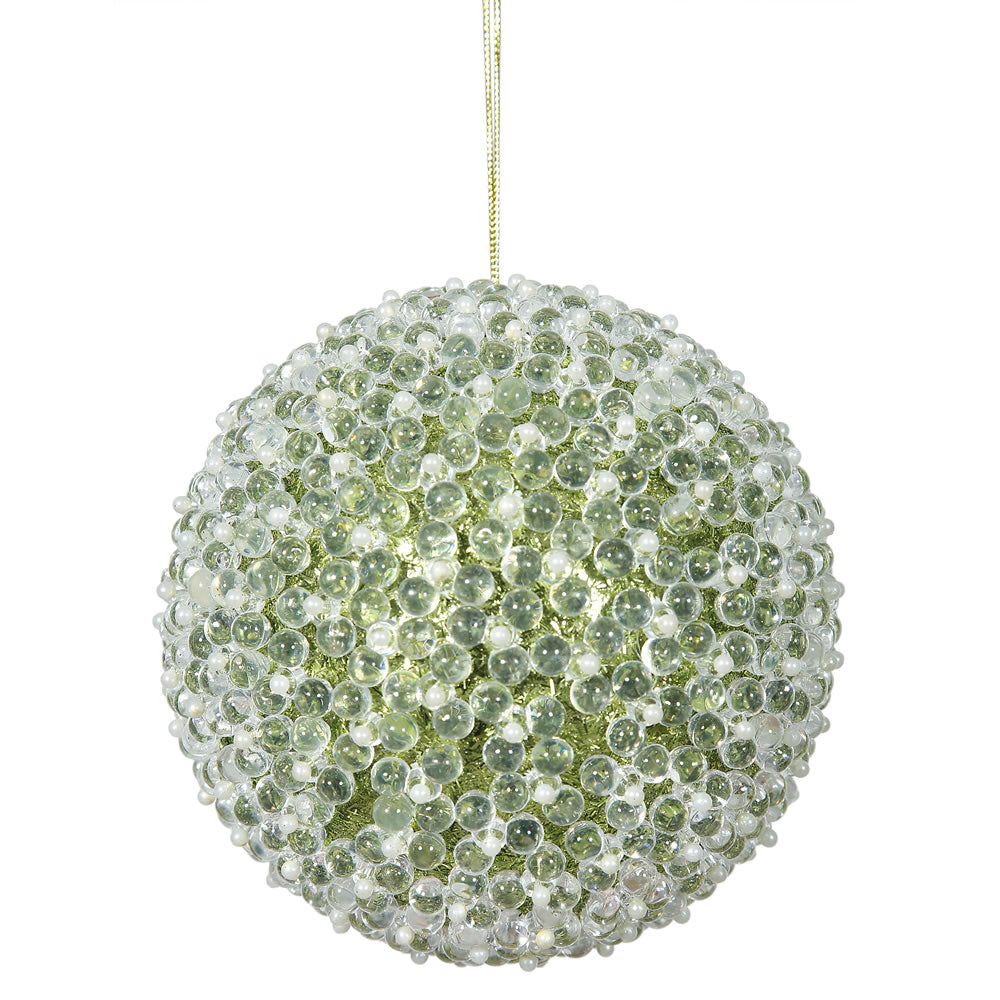 4PK - 4" Lime Acrylic Beaded Christmas Ball Ornament