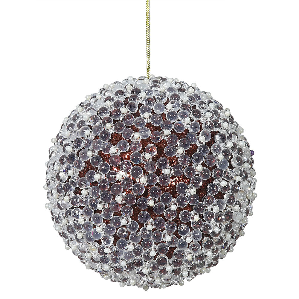 4PK - 4" Chocolate Acrylic Beaded Christmas Ball Ornament