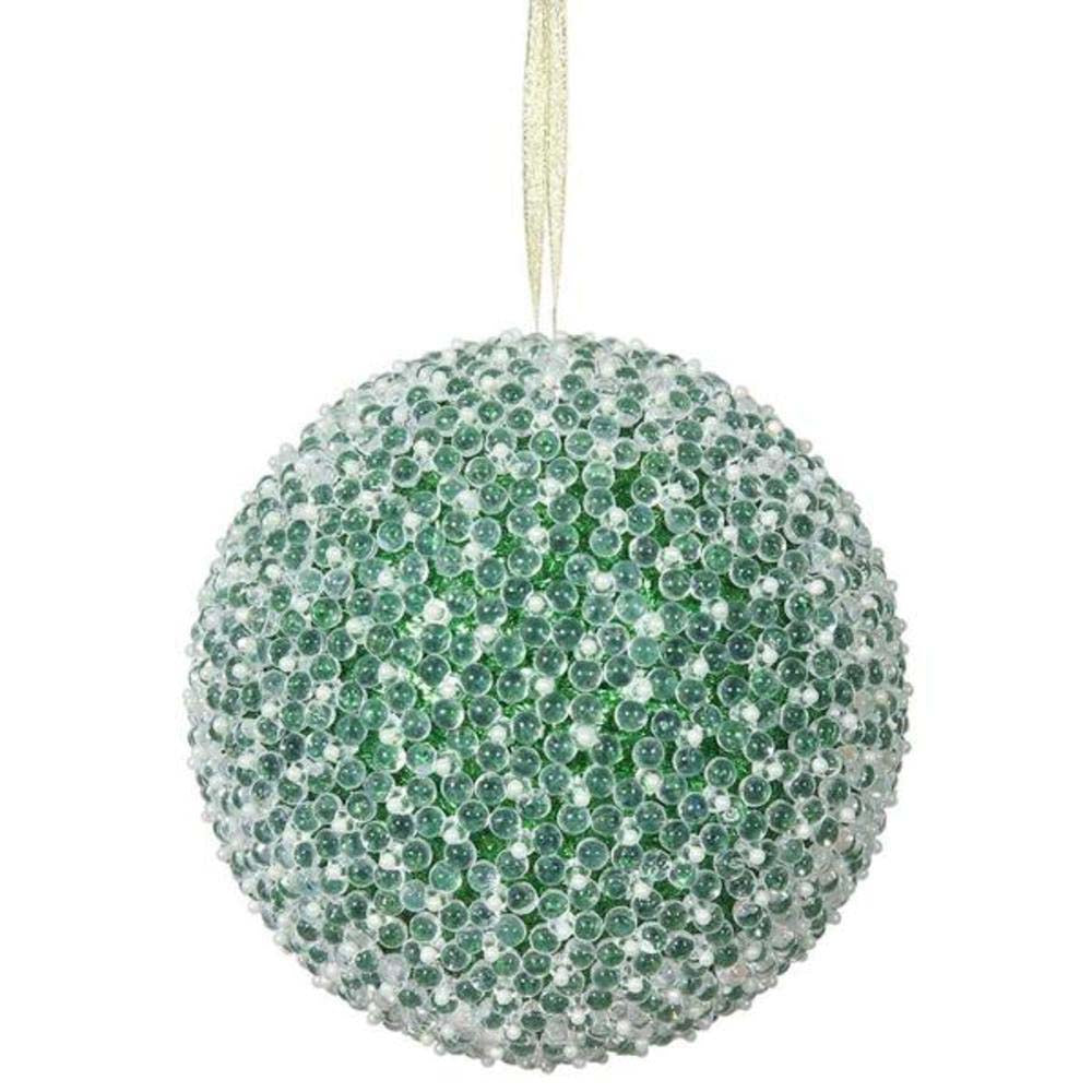 2PK - 6" Green Acrylic Beaded Christmas Ball Ornament
