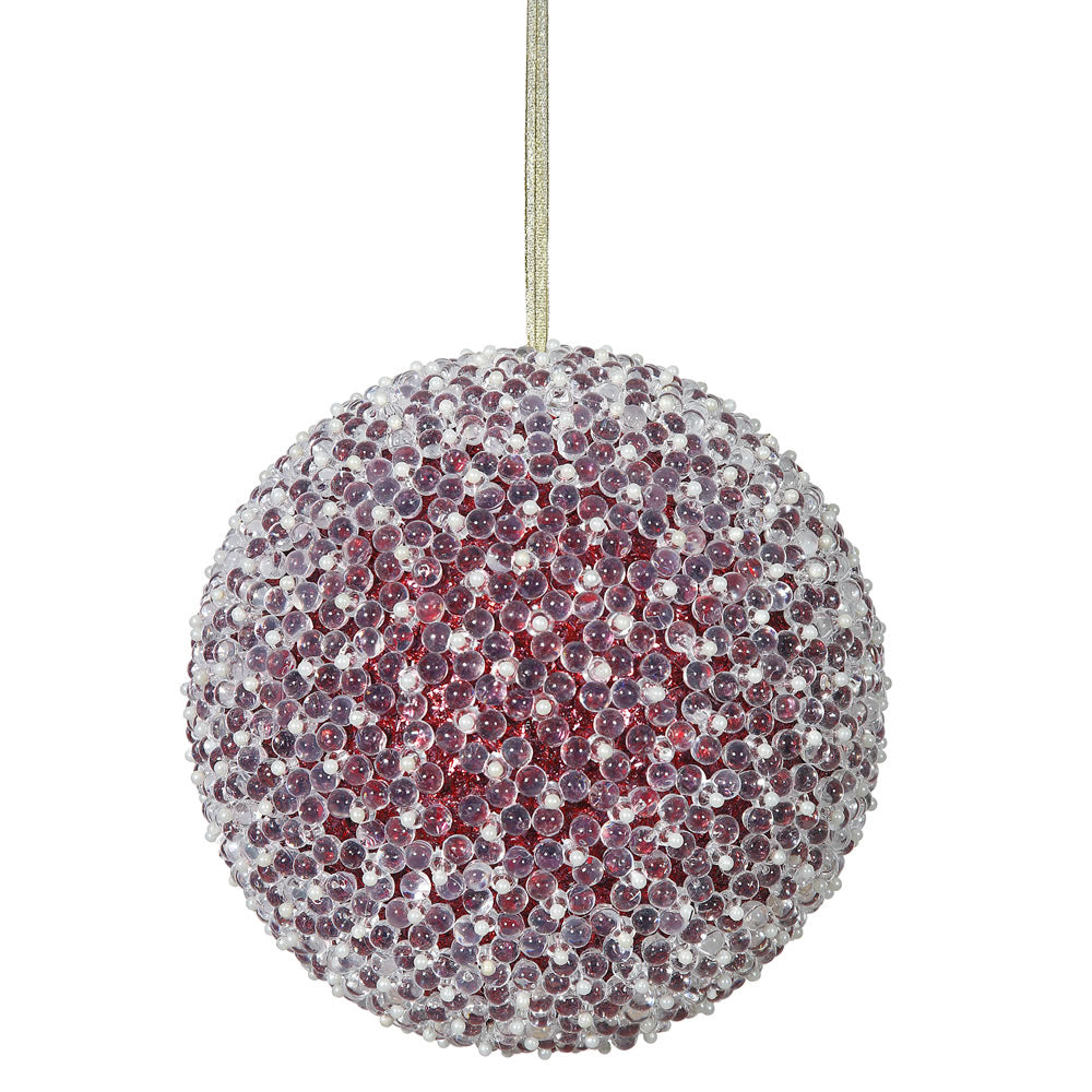 8" Red Acrylic Beaded Christmas Ball Ornament