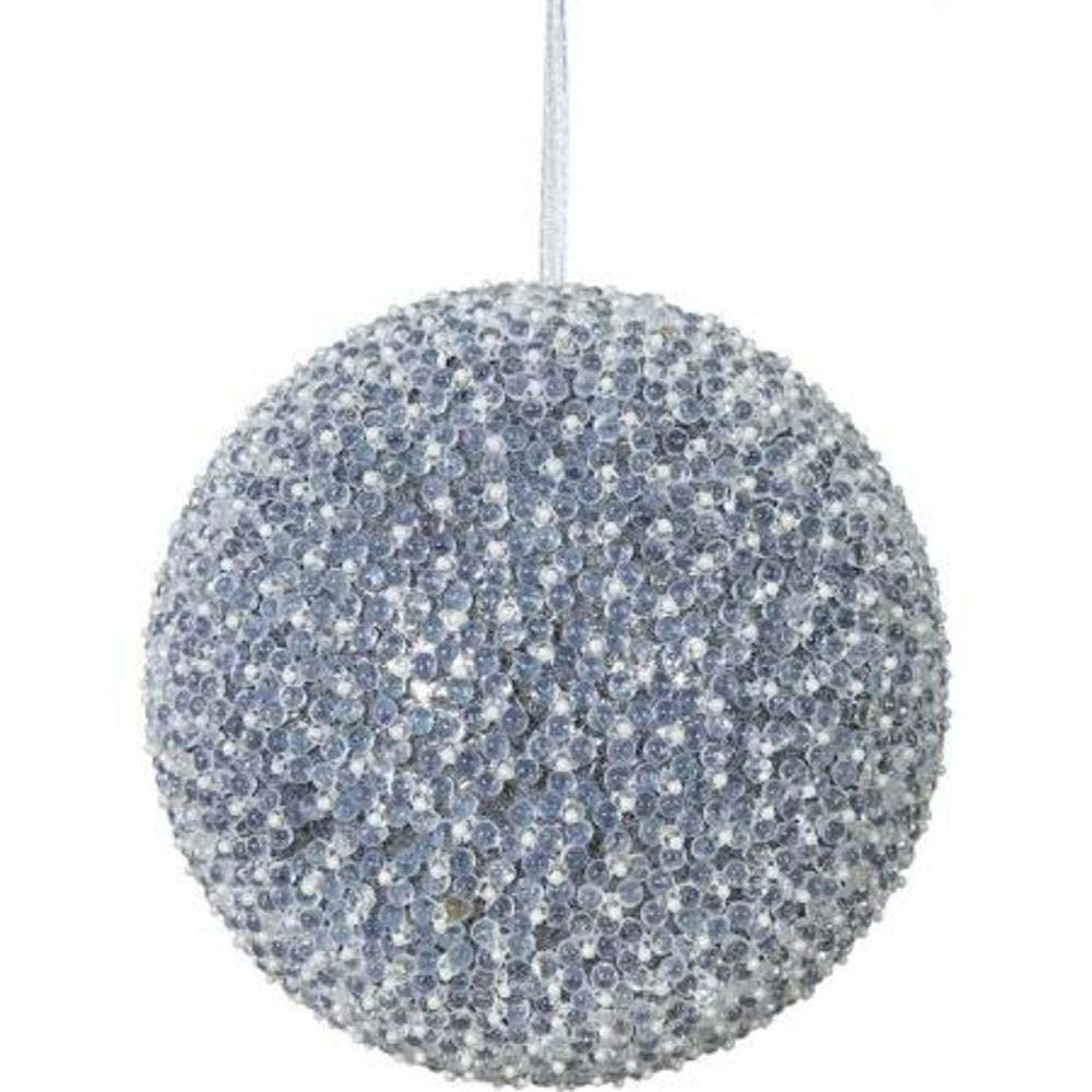 8" Silver Acrylic Beaded Christmas Ball Ornament