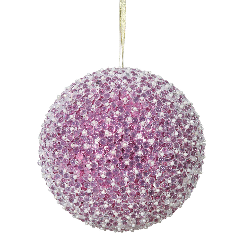 8" Cerise Acrylic Beaded Christmas Ball Ornament