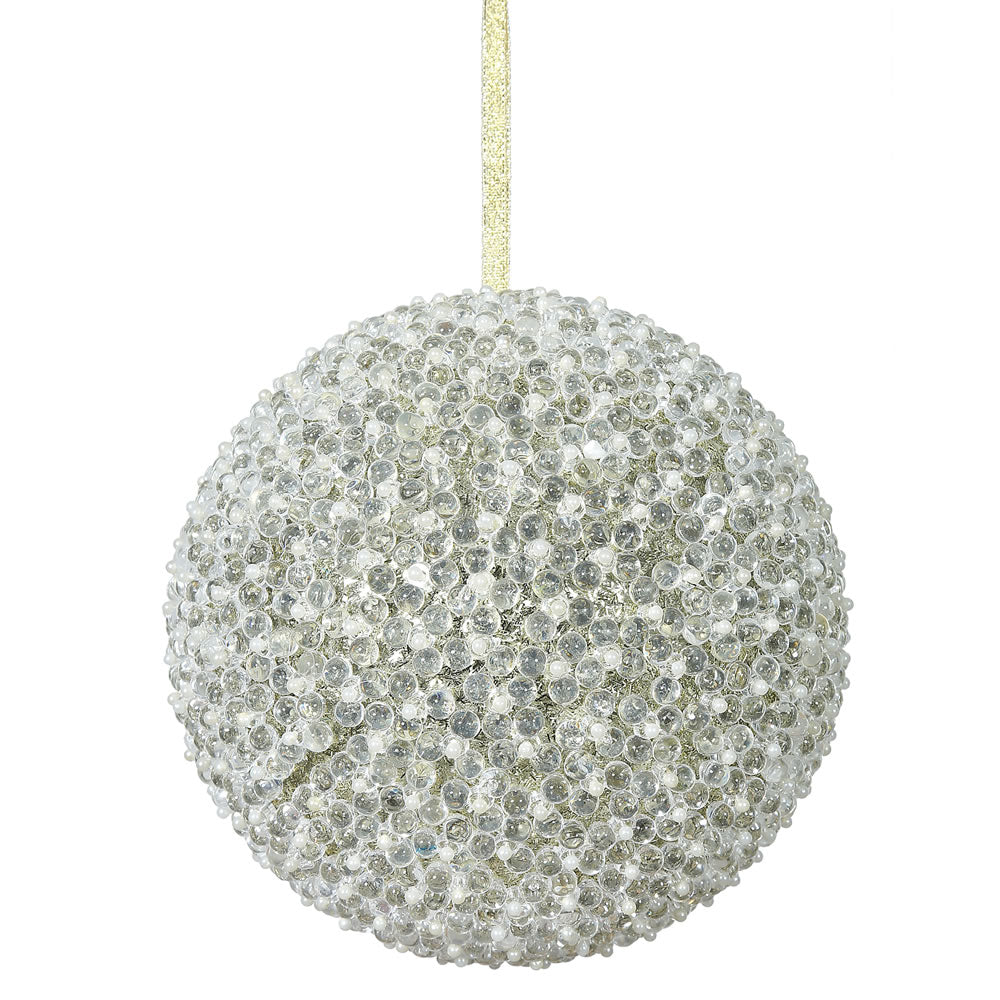 8" Champagne Acrylic Beaded Christmas Ball Ornament