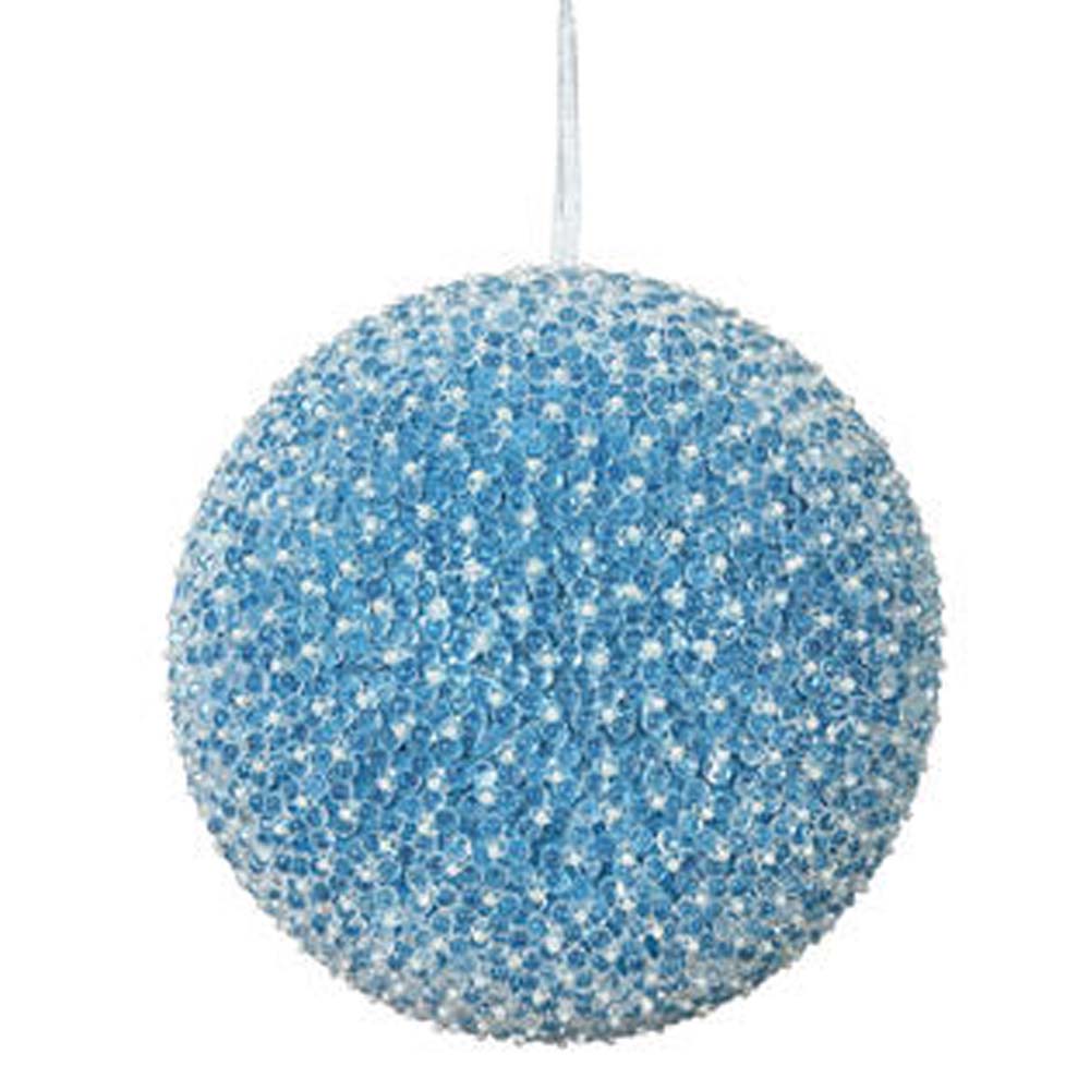 10" Blue Acrylic Beaded Foil Styrofoam Christmas Ball Ornament