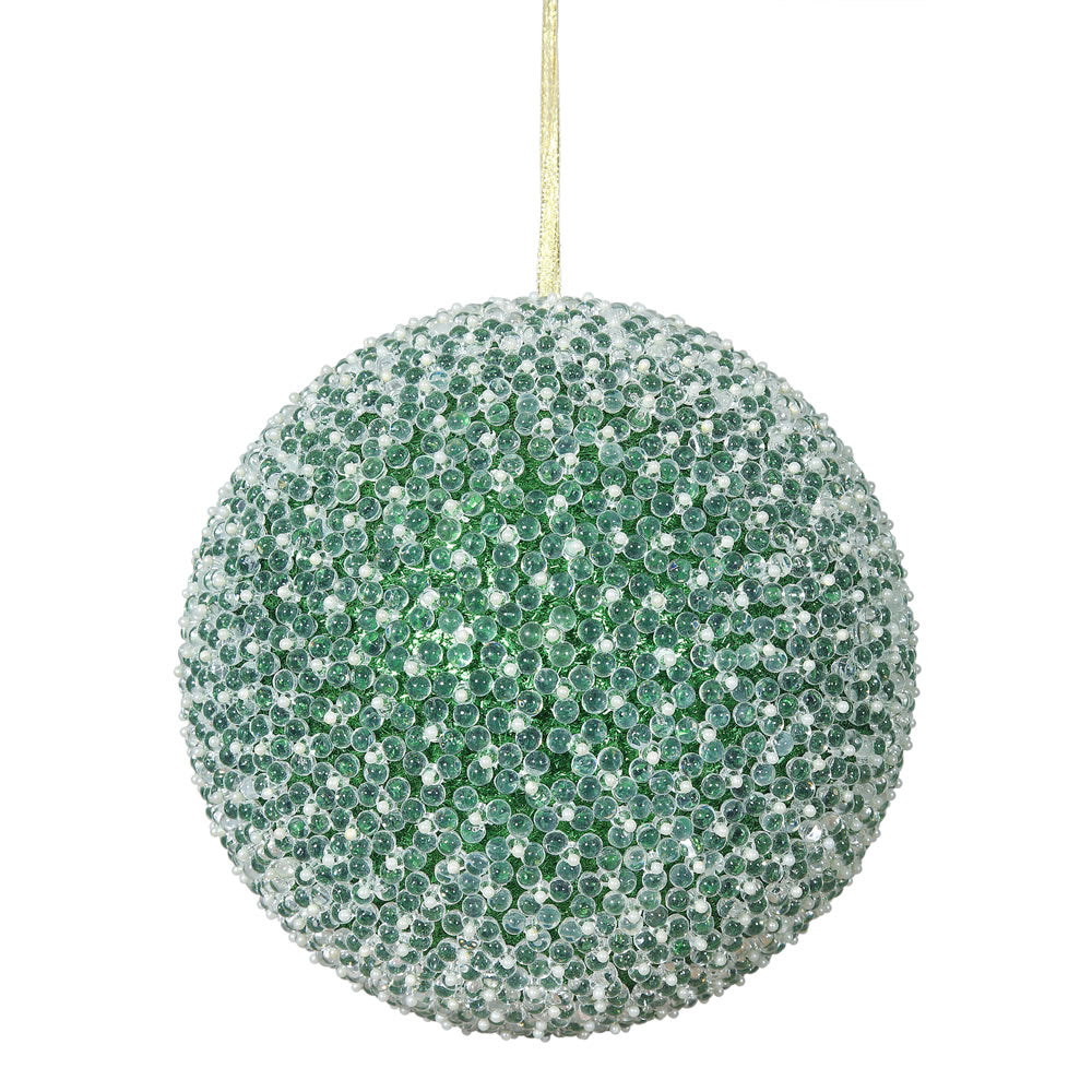 10" Green Acrylic Beaded Foil Styrofoam Christmas Ball Ornament
