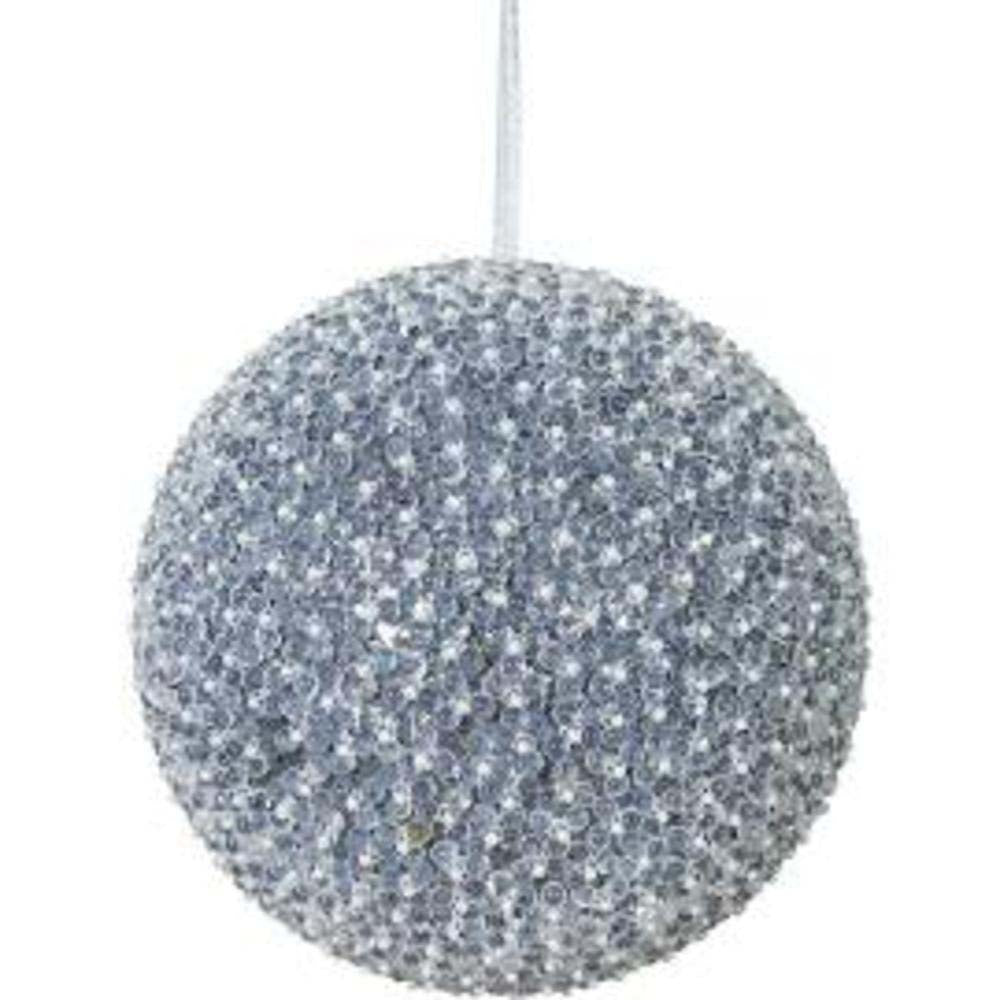10" Silver Acrylic Beaded Foil Styrofoam Christmas Ball Ornament
