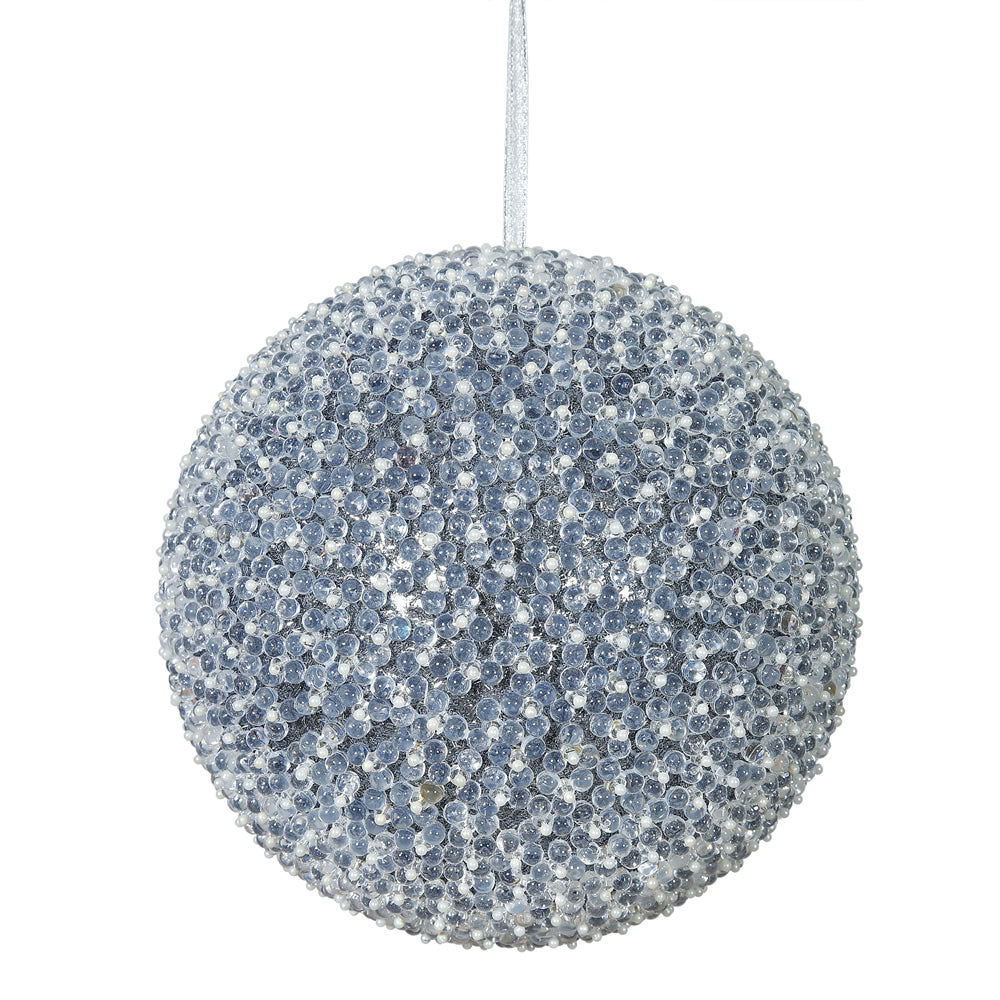 10" Pewter Acrylic Beaded Foil Styrofoam Christmas Ball Ornament