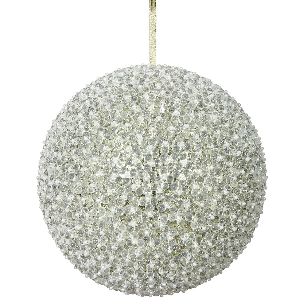 10" Champagne Acrylic Beaded Foil Styrofoam Christmas Ball Ornament