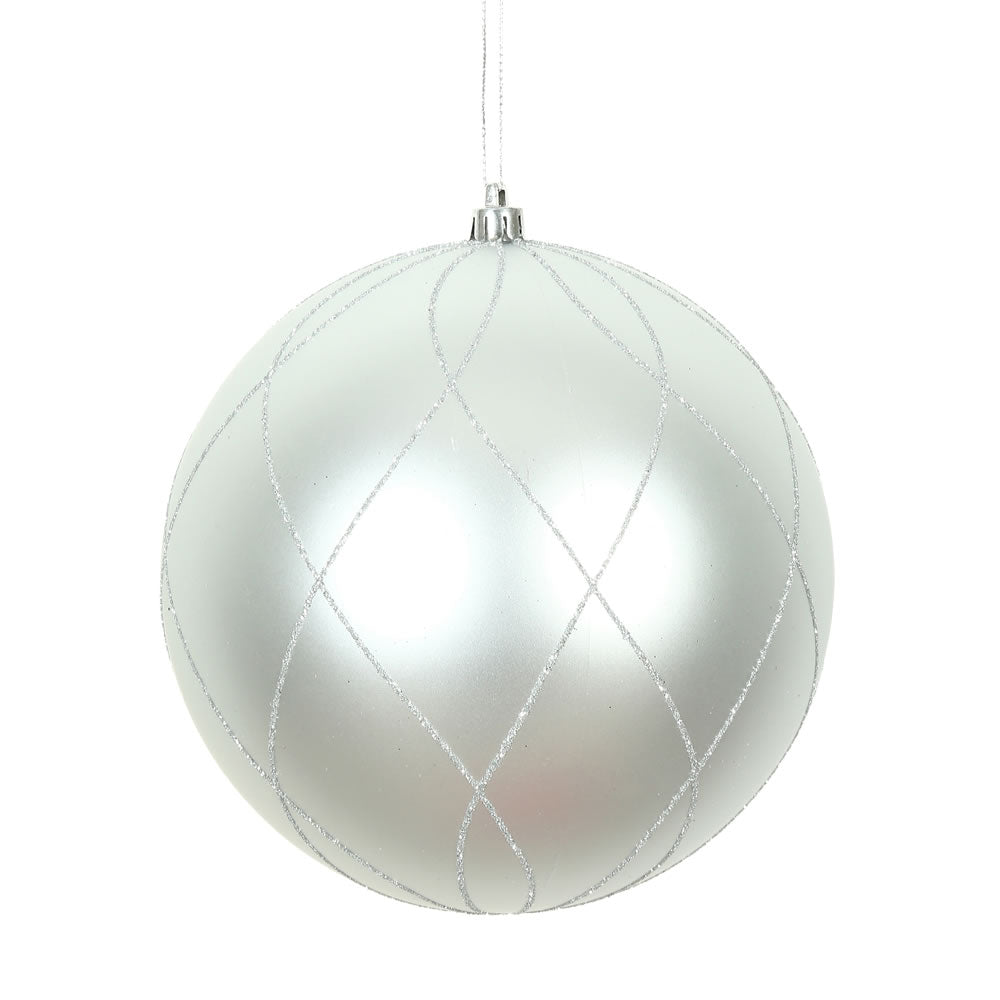 Vickerman 6 in. Silver swirl Glitter Ball Christmas Ornament