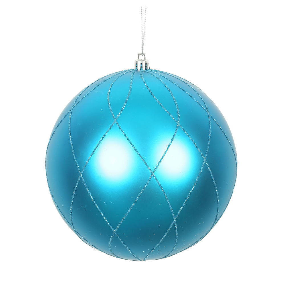Vickerman 4 in. Turquoise swirl Glitter Ball Christmas Ornament