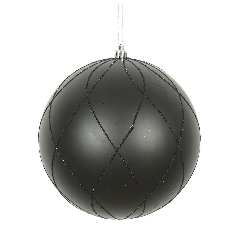 Vickerman 8 in. Black swirl Glitter Ball Christmas Ornament