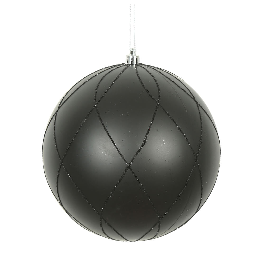 Vickerman 4 in. Black swirl Glitter Ball Christmas Ornament