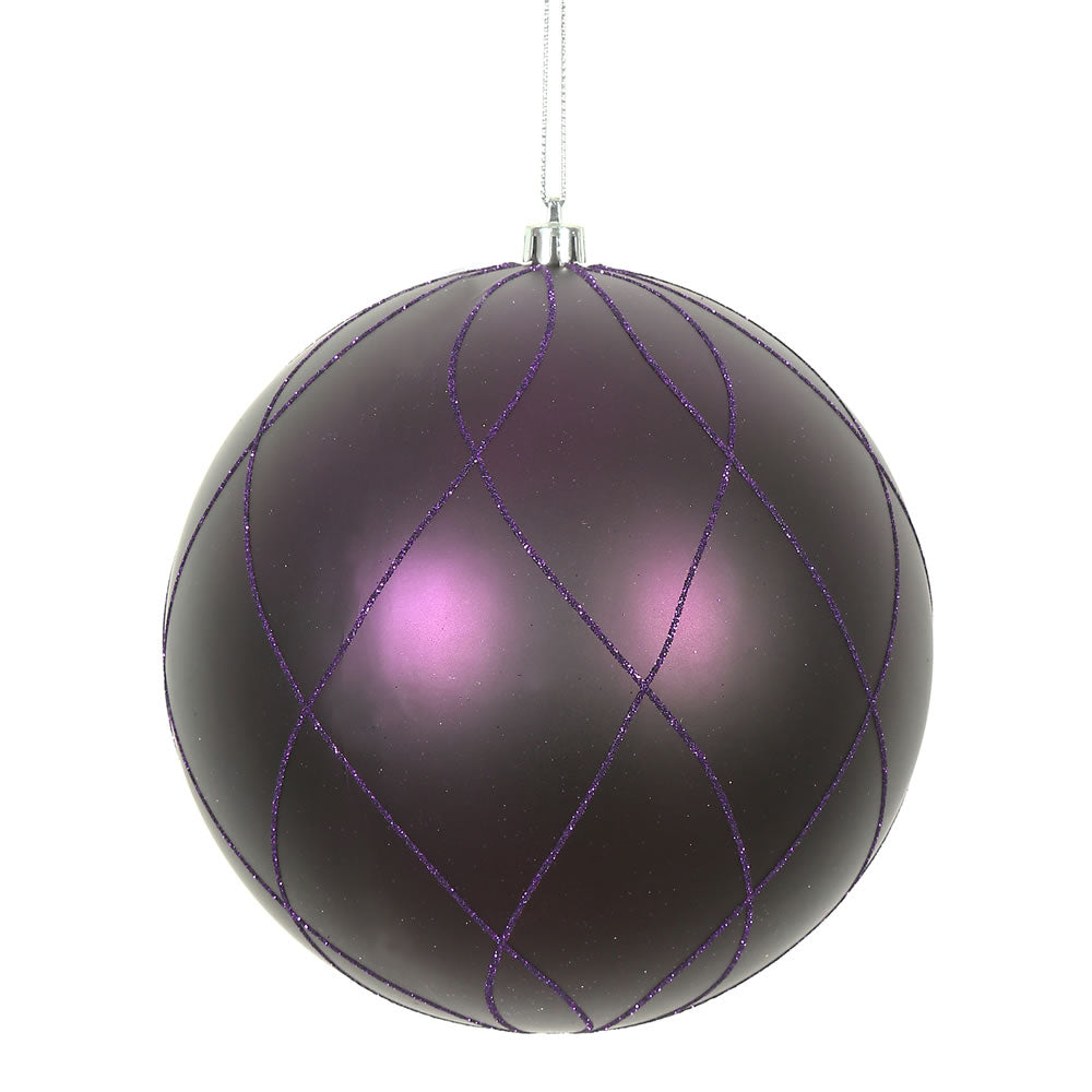 Vickerman 6 in. Plum swirl Glitter Ball Christmas Ornament