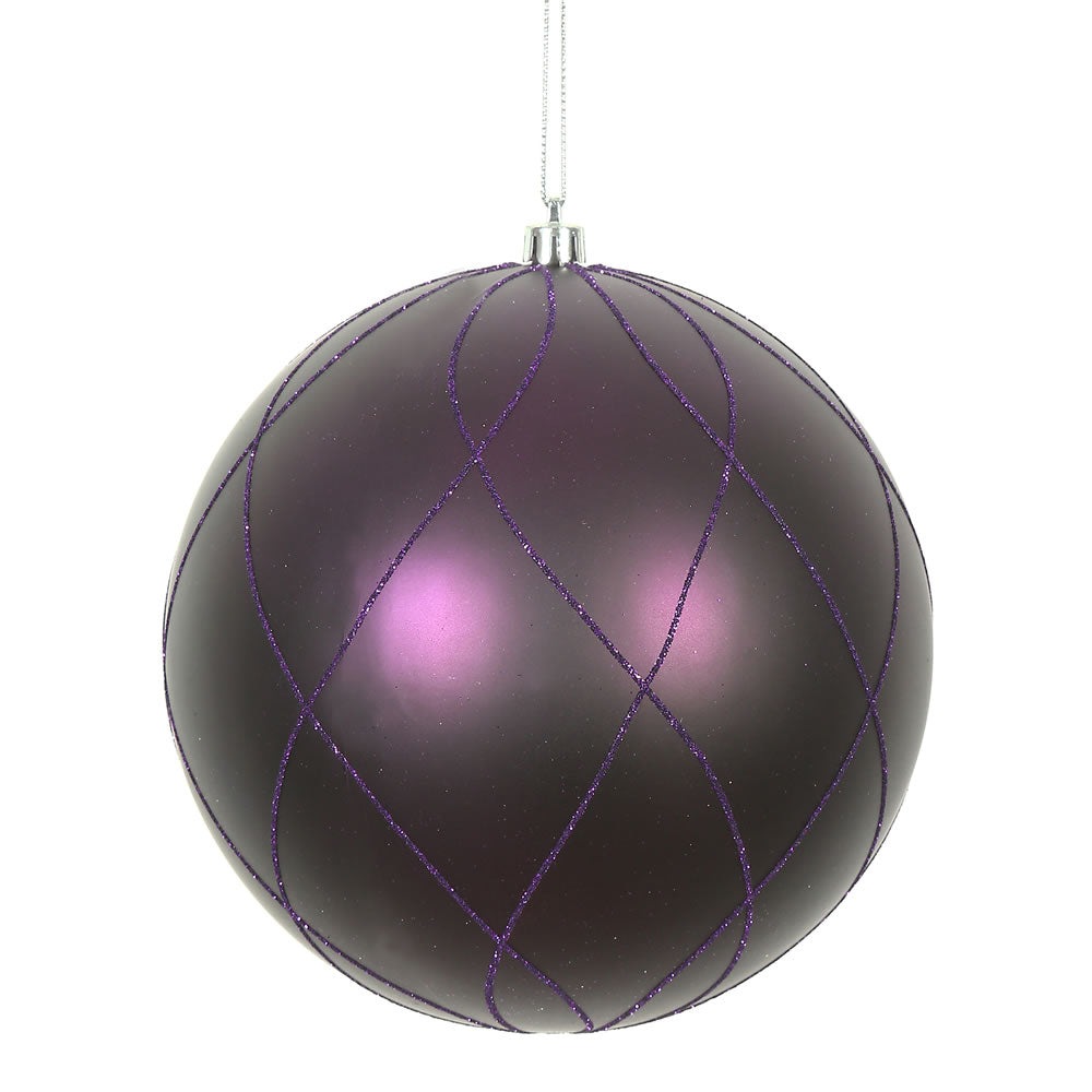 Vickerman 4 in. Plum swirl Glitter Ball Christmas Ornament