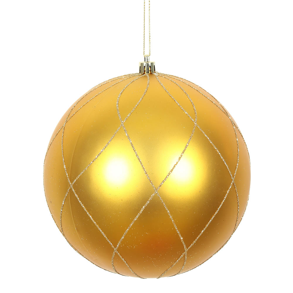 Vickerman 4 in. Antique Gold swirl Glitter Ball Christmas Ornament