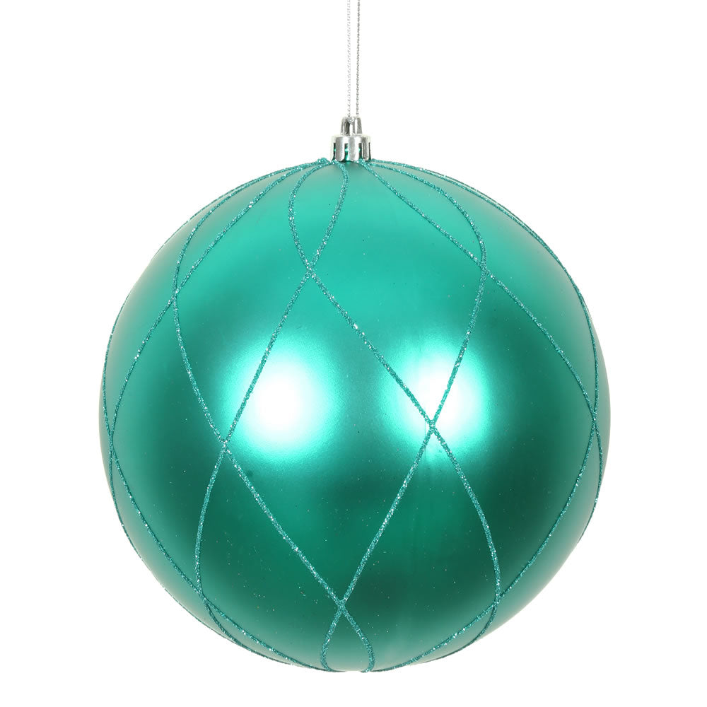 Vickerman 8 in. Teal swirl Glitter Ball Christmas Ornament