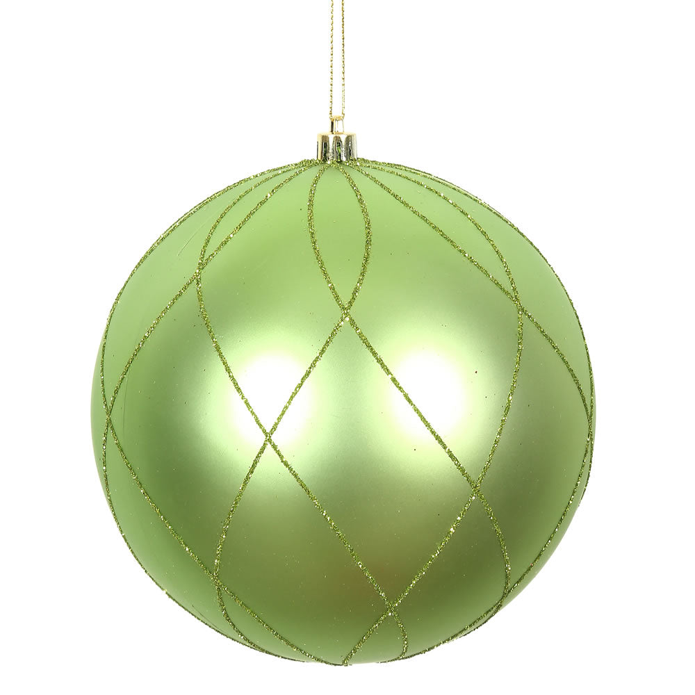 Vickerman 4 in. Celadon swirl Glitter Ball Christmas Ornament
