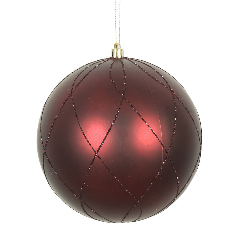 Vickerman 4 in. Burgundy swirl Glitter Ball Christmas Ornament