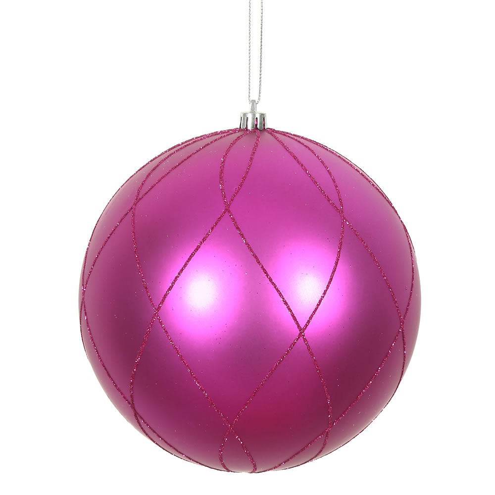 Vickerman 4 in. Fuchsia swirl Glitter Ball Christmas Ornament