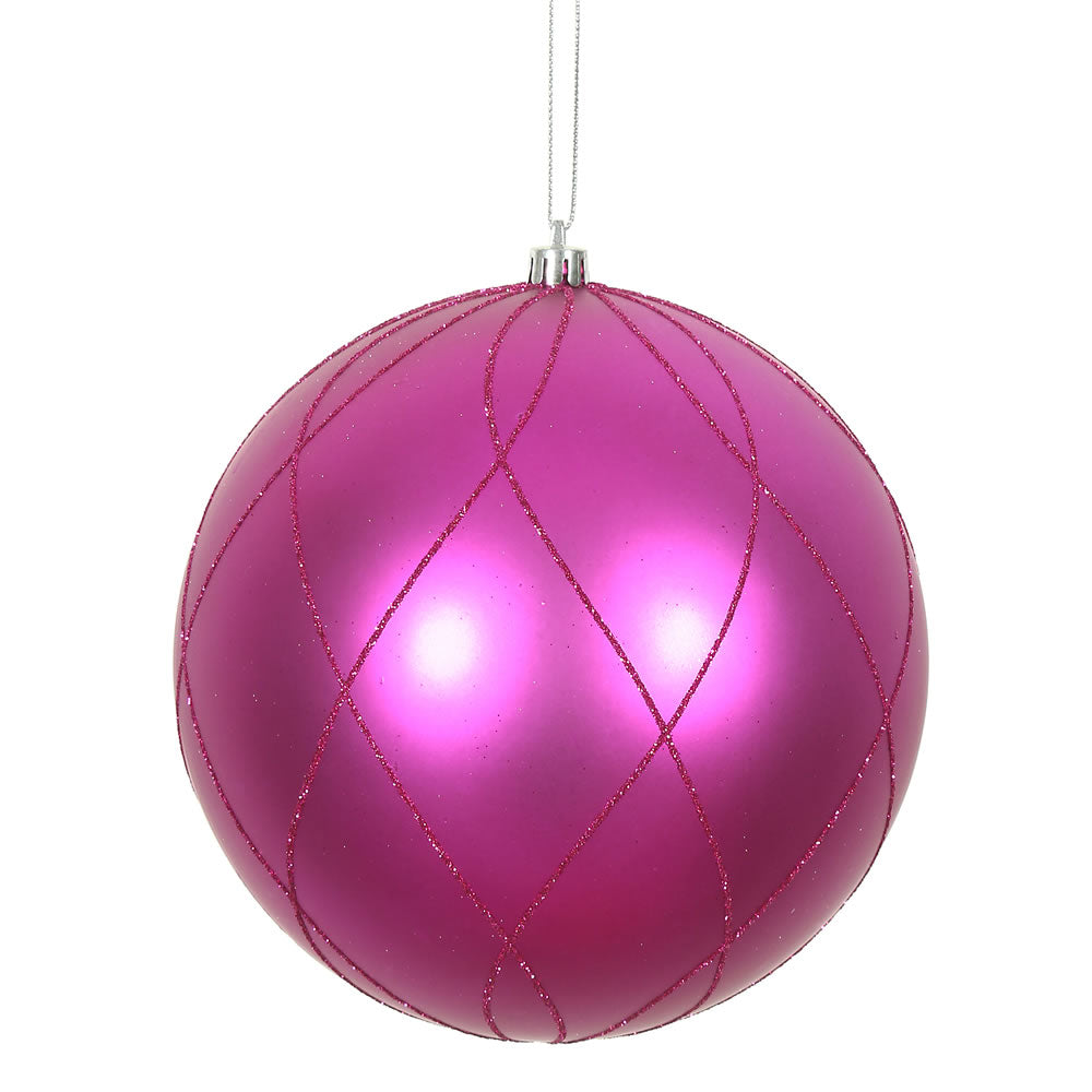 Vickerman 6 in. Fuchsia swirl Glitter Ball Christmas Ornament